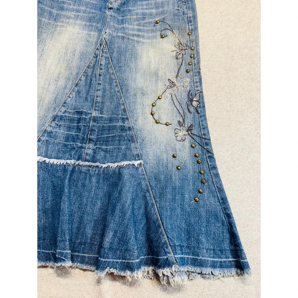 Faded Glory Originals Girls 8 Denim Skirt Butterfly Embroidered Studded Boho